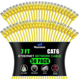 Maximm - Cat 6 Ethernet Cable 7 ft (50-Pack) - UTP, 10Gbps, 550MHz