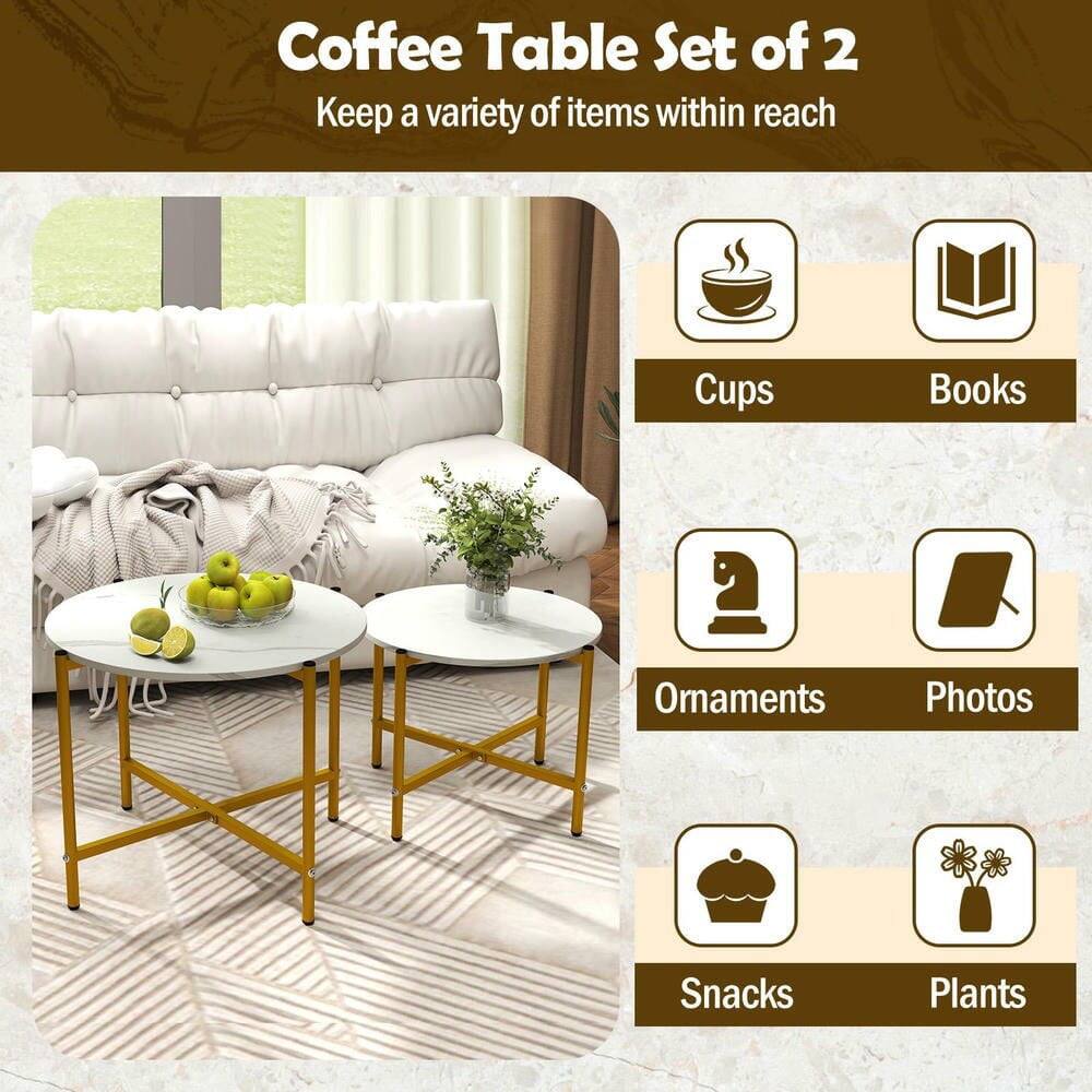 Coffee Table Set of 2  
Keep a variety of items within reach  
- Cups  
- Books  
- Ornaments  
- Photos  
- Snacks  
- Plants