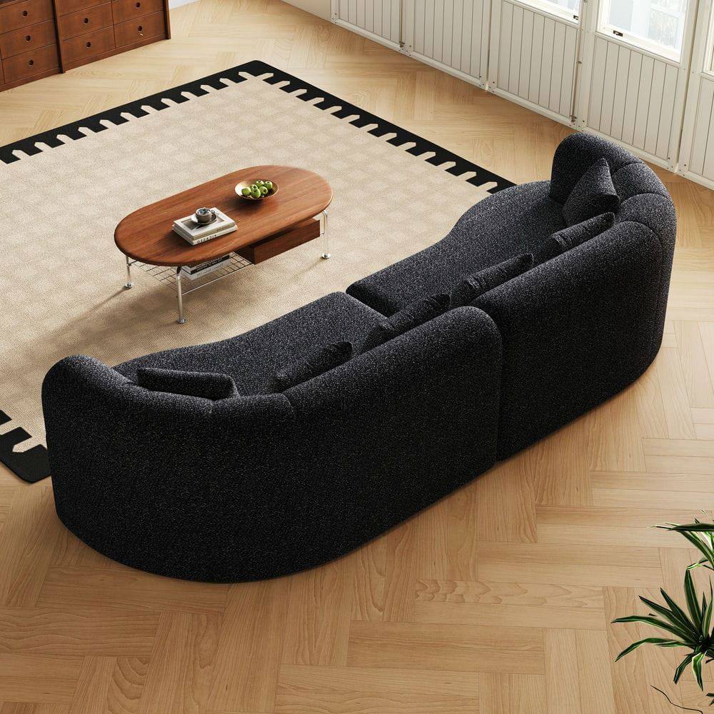 Alt View 5. Kadyn - 106.3" Curved Sectional Sofa, 4-Seater Corduroy Cloud Couch with 6 Pillows and Memory Foam - Black.