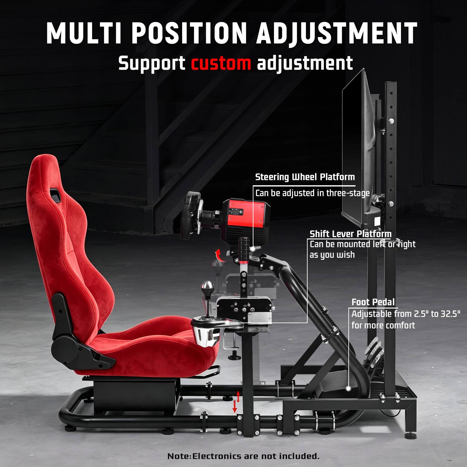 Dardoo Racing Simulator Cockpit with Display Stand and Red Suede Seats ...
