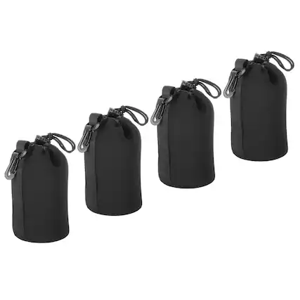 Front. Unique Bargains - Camera Lens Bag, 4pcs 3.7"x7.1" Drawstring Pouch with Thick Neoprene for DSLR Lens, Water Coffee Cups - Black.
