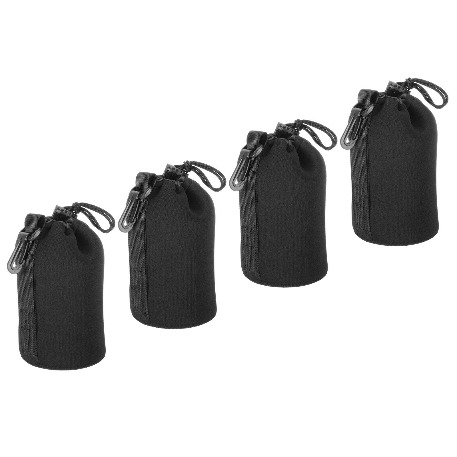 Front. Unique Bargains - Camera Lens Bag, 4pcs 3.7"x7.1" Drawstring Pouch with Thick Neoprene for DSLR Lens, Water Coffee Cups - Black.