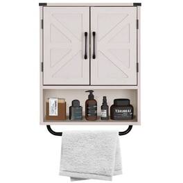 Hivvago - Farmhouse Bathroom Wall Cabinet with Storage Shelf and Towel Bar - White