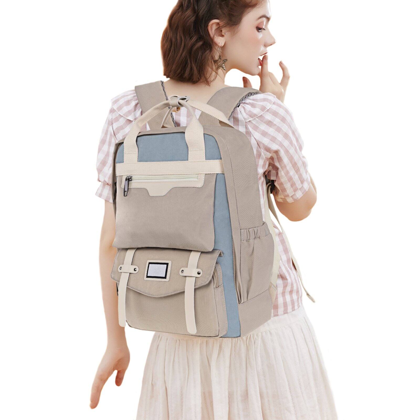 Alt View 3. Wikistore - WIKISTORE Vintage Backpack for Women Large Laptop Backpack Fashion Travel Bag with Multi Pocket Organization - Grey.