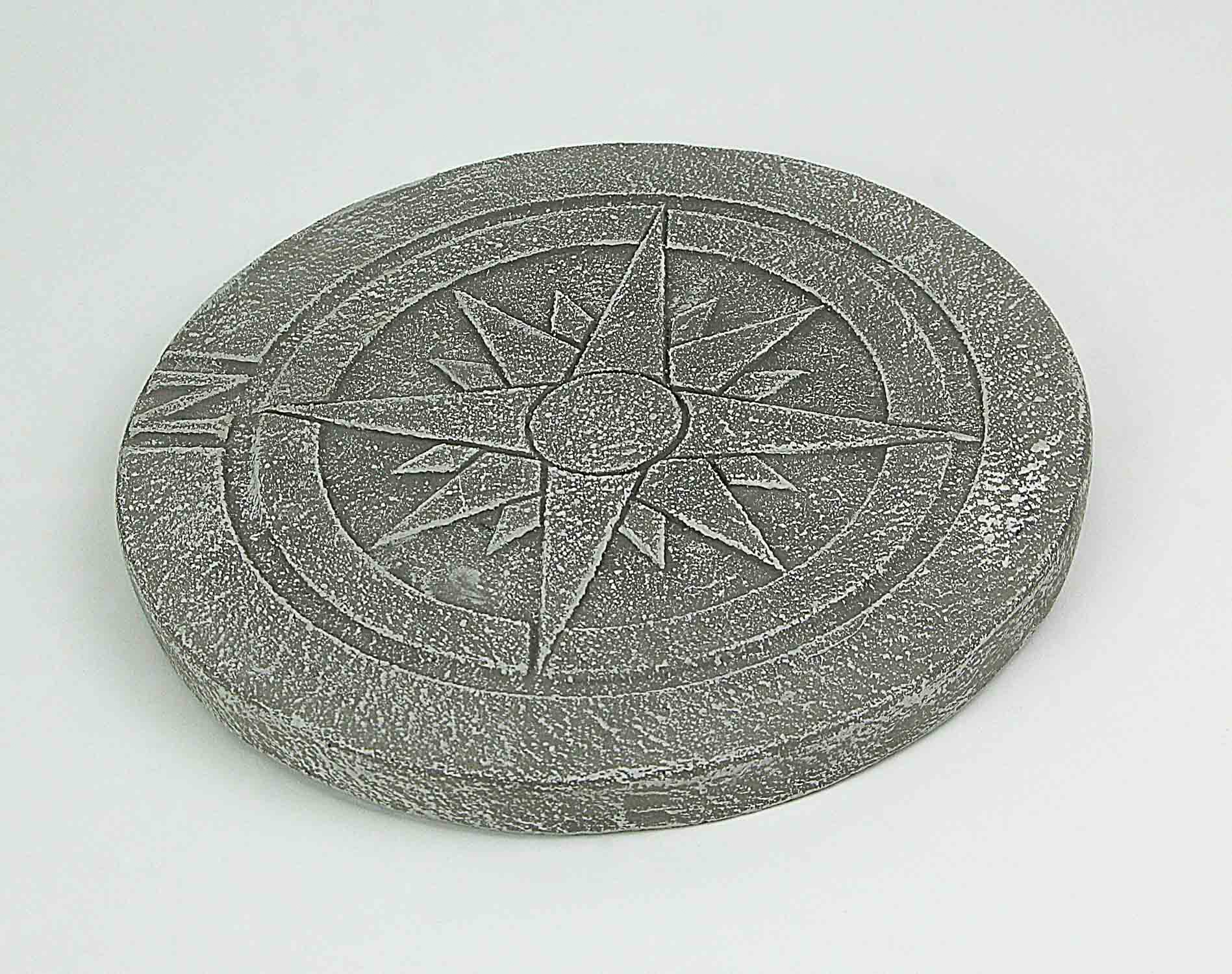 Alt View 1. Zeckos - Nautical Compass Rose Design Natural Gray Finish Round Cement Stepping Stone / Wall Hanging 10.25 Inch - Grey.