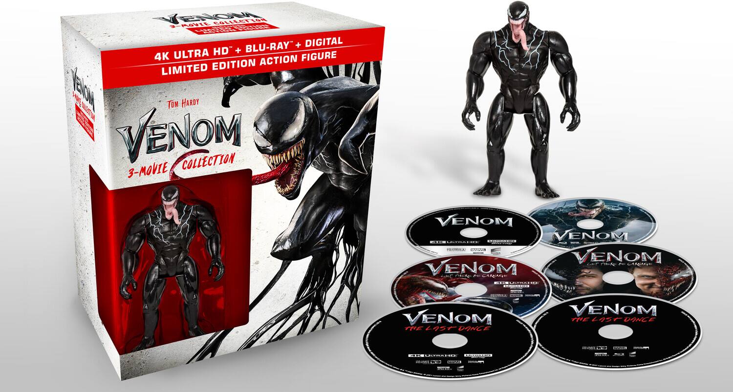 Alt View 1. Venom: 3-Movie Collection With Limited Edition Collectible Action Figure (4K/UHD)   - 4K Blu-Ray.