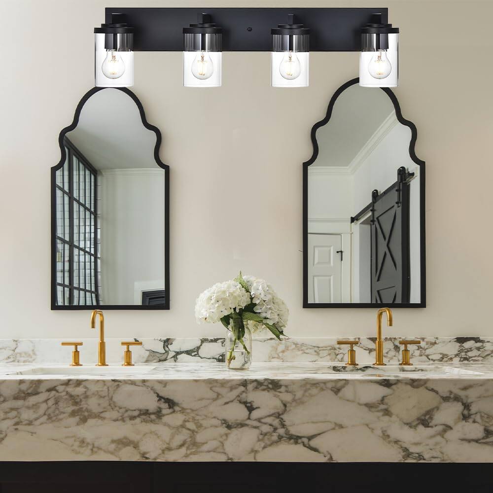 Back. Dazzling Pops - Modern Wall Bathroom Vanity Light Fixture Metal With Clear Glass Shade Industrial Vintage Farmhouse Mount L - Brushed Nickel 5 Lights.