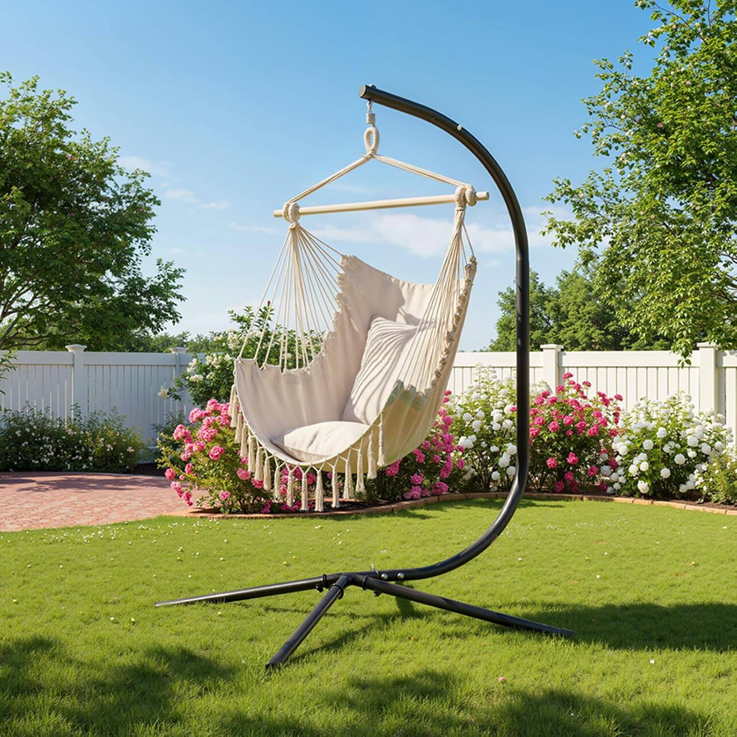 Alt View 9. Winado - Hanging Chair Stand Only, C Frame Swing Stand for Egg Chairs, Macrame Hanging Chairs, Weatherproof for Indoor Outdoor - Black.