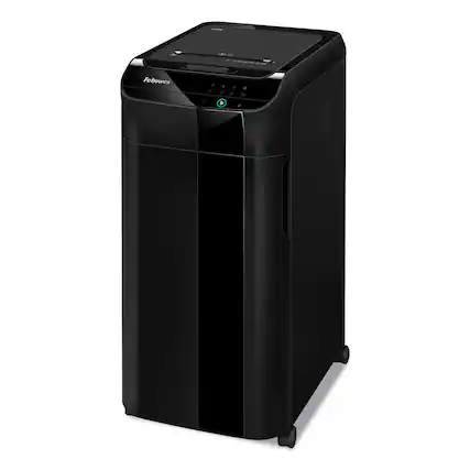 Front. Fellowes - 4964001 AutoMax 350C 350 Auto/12 Manual Sheet Capacity Auto Feed Cross-Cut Shredder - Black.