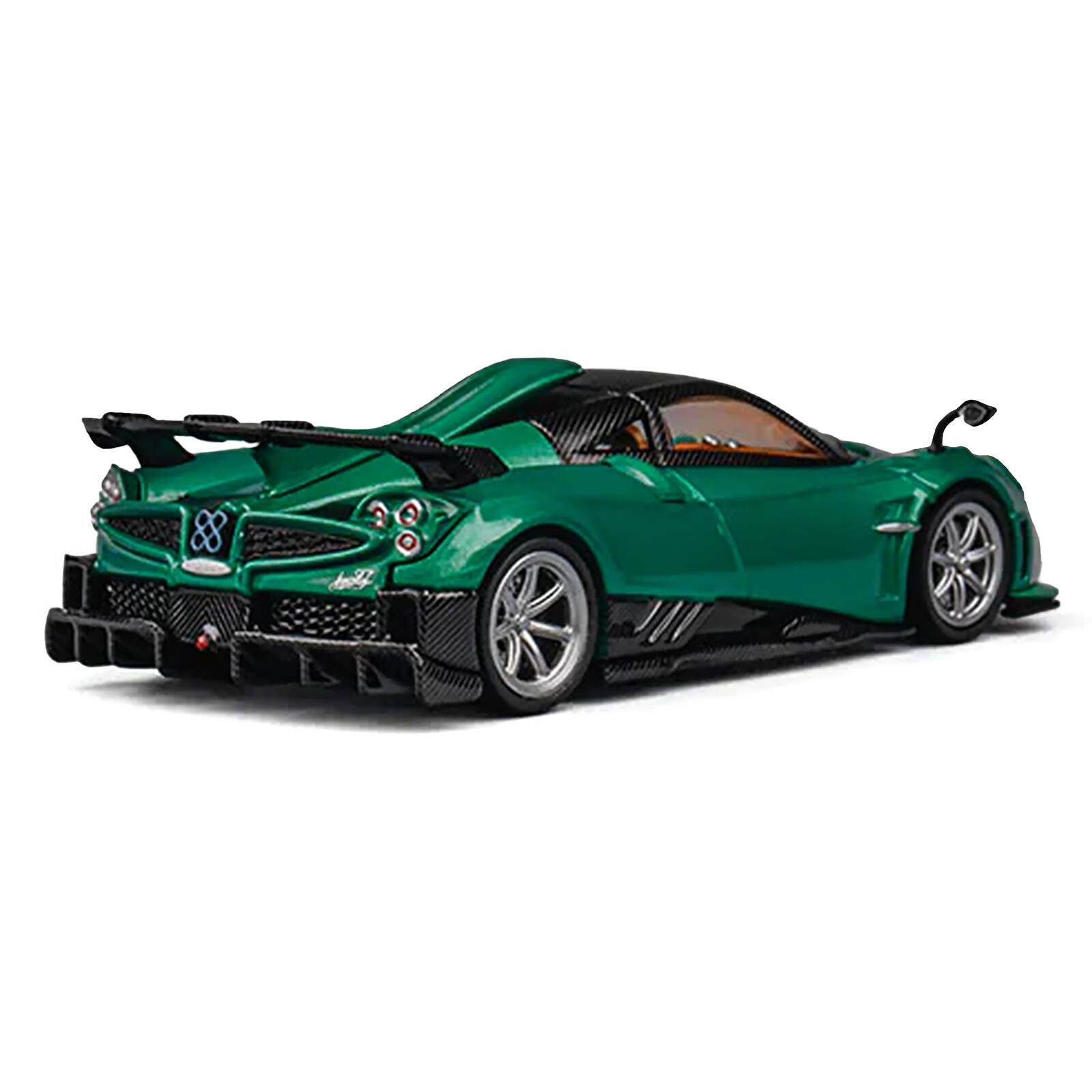 Alt View 2. CM Models - Pagani Imola Emerald Green Metallic with Carbon Top and Extra Wheels 1/64 Diecast Model Car by CM Model.
