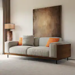 luck idea - Mid-Century Modern Sofa, Fabric Sofa Couch, Living Room Sofa with Solid Wood Frame, Cotton-Linen Upholstery, Gray - Gray 2-Seat
