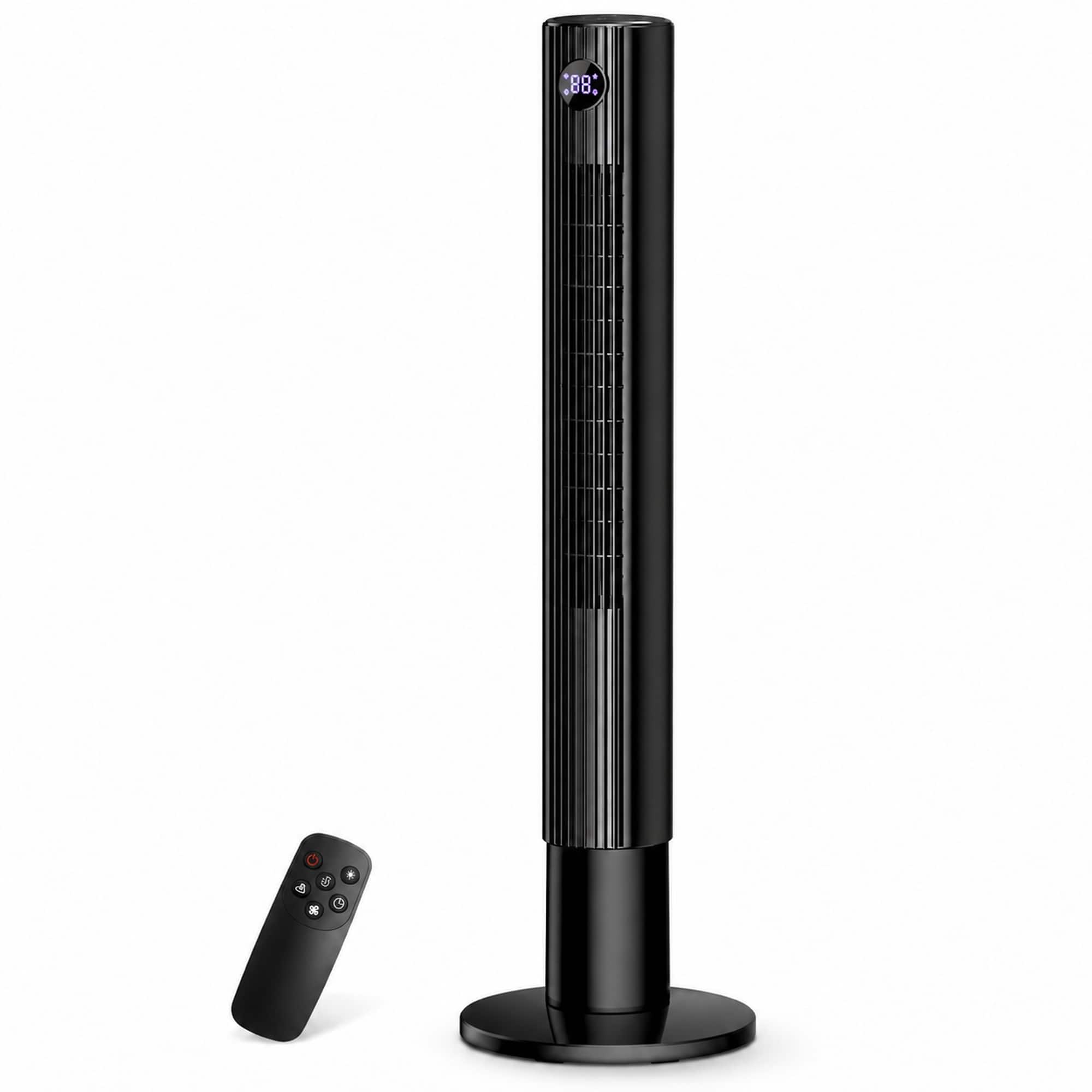 Front. OSTBA - 43'' Tower Fan for Bedroom, 85° Oscillating, 12H Timer - Black.
