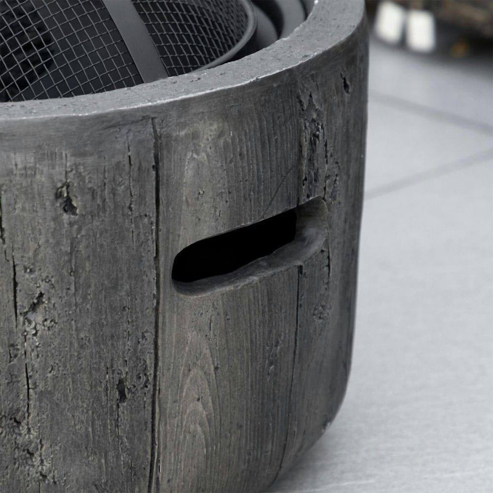 Left. Resenkos - 18 Inch Outdoor Fire Pit, Metal Wood Burning Fireplace with Spark Cover, Poker for Patio, Picnic, Backyard, Dark Brown.