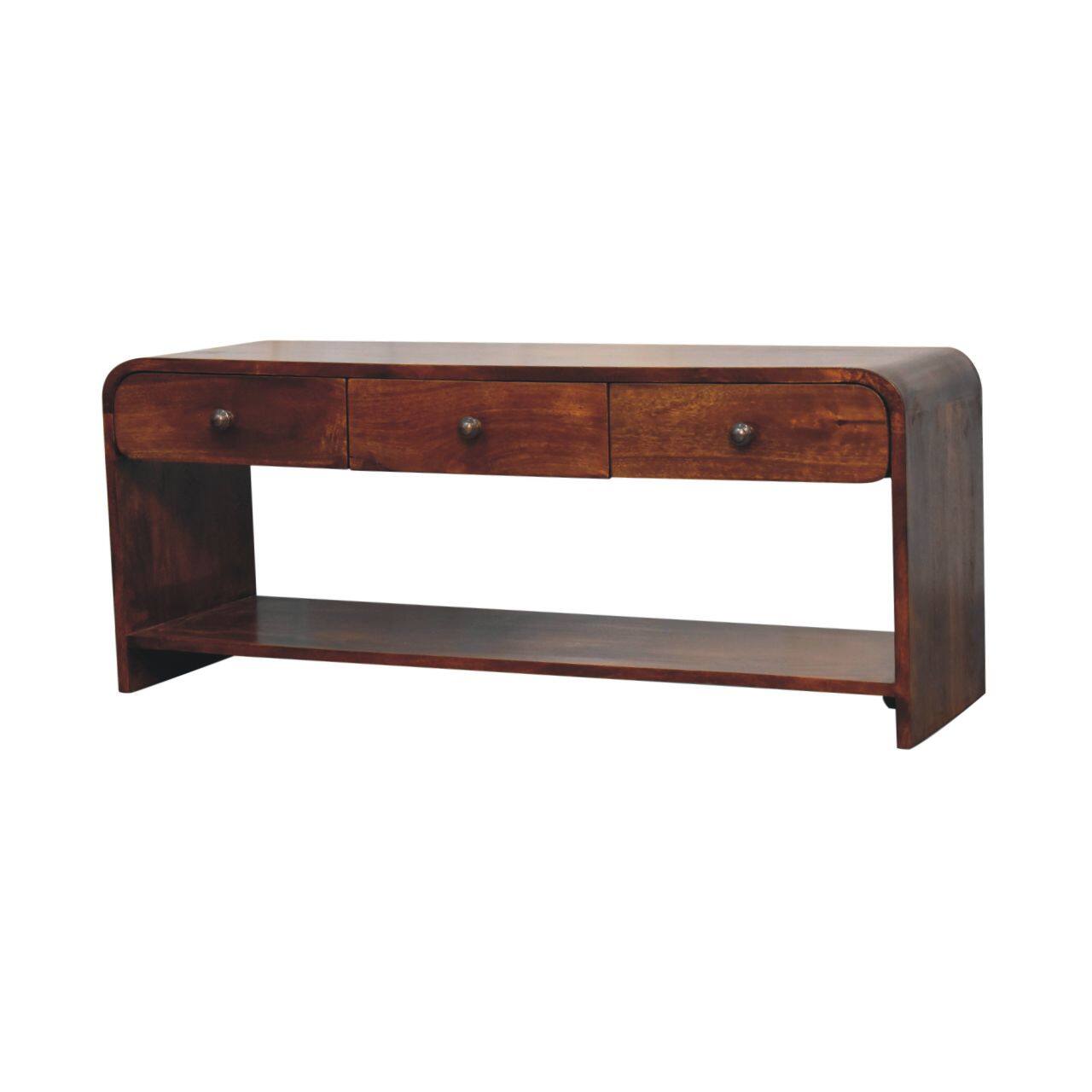 Left. Artisan Furniture - Artisan Furniture Solid Wood Aspen Slim Media Unit, 3 Drawers, 1 Open Slot, Dark Brown - Brown.