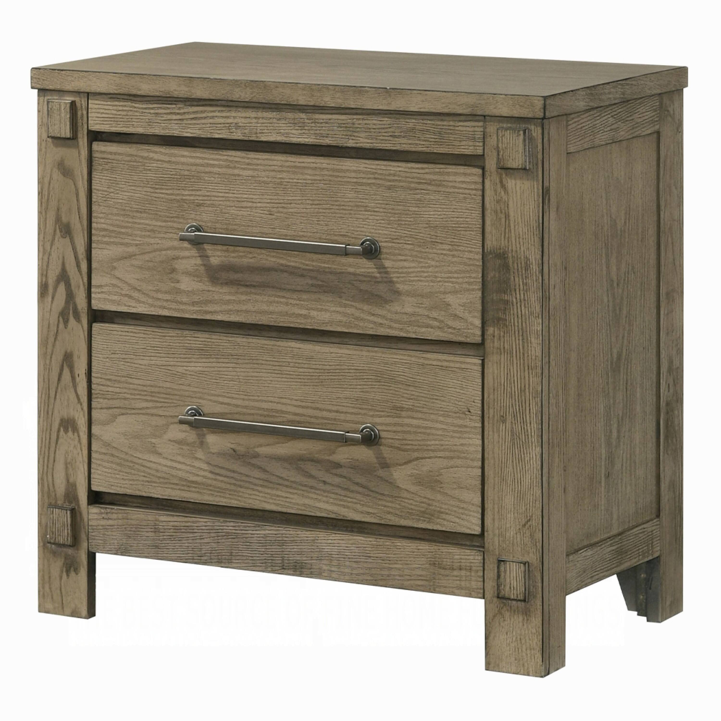 Alt View 2. Manhattan Lane - Cera Nightstand, 2 Drawers Handles, Tone Wood - Antique White Oak, Bronze.