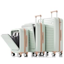 BreeBe - 3-Piece Luggage Set 20/24/28 with USB Port, Front Opening, Cup Holder, Airline Carry-On, ABS Hard Shell & Spinner Wheels - Gray