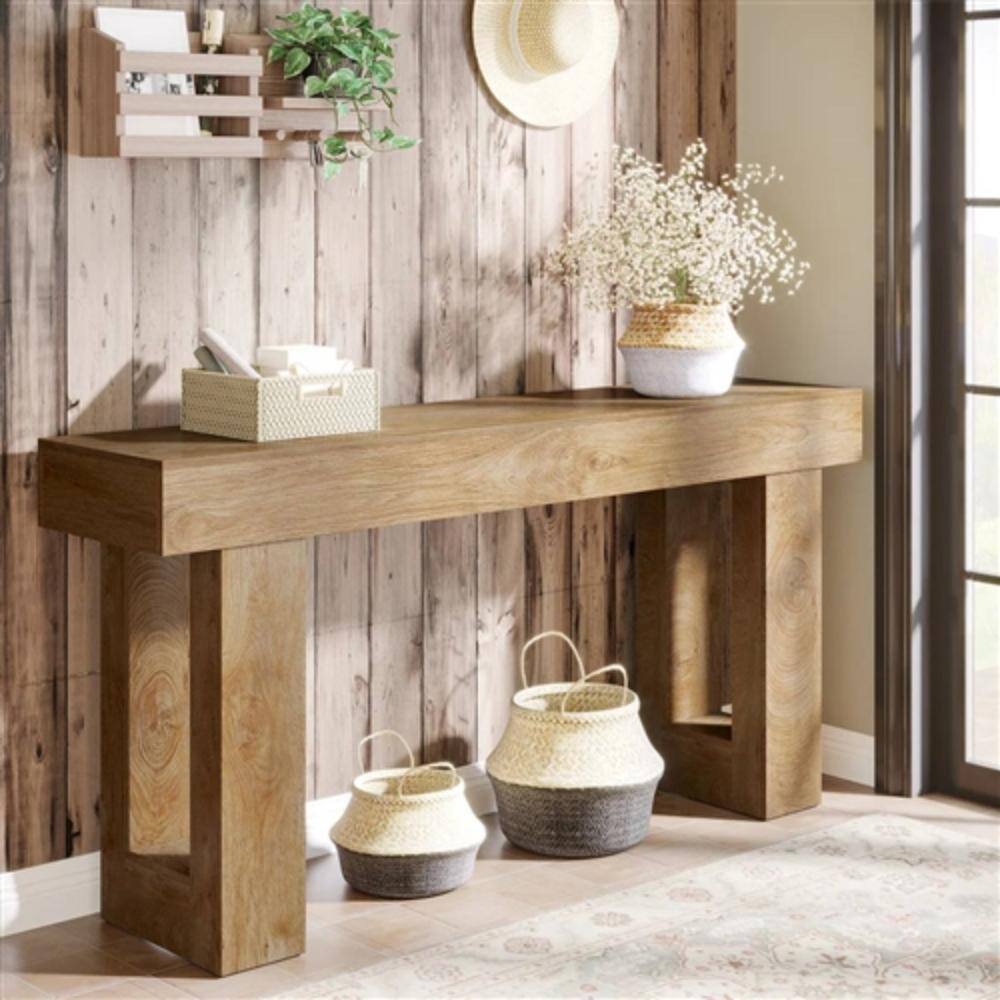 Left. Hivvago - Modern Farmhouse 63-inch Long Narrow Console Sofa Table in Natural Wood Finish - Natural.