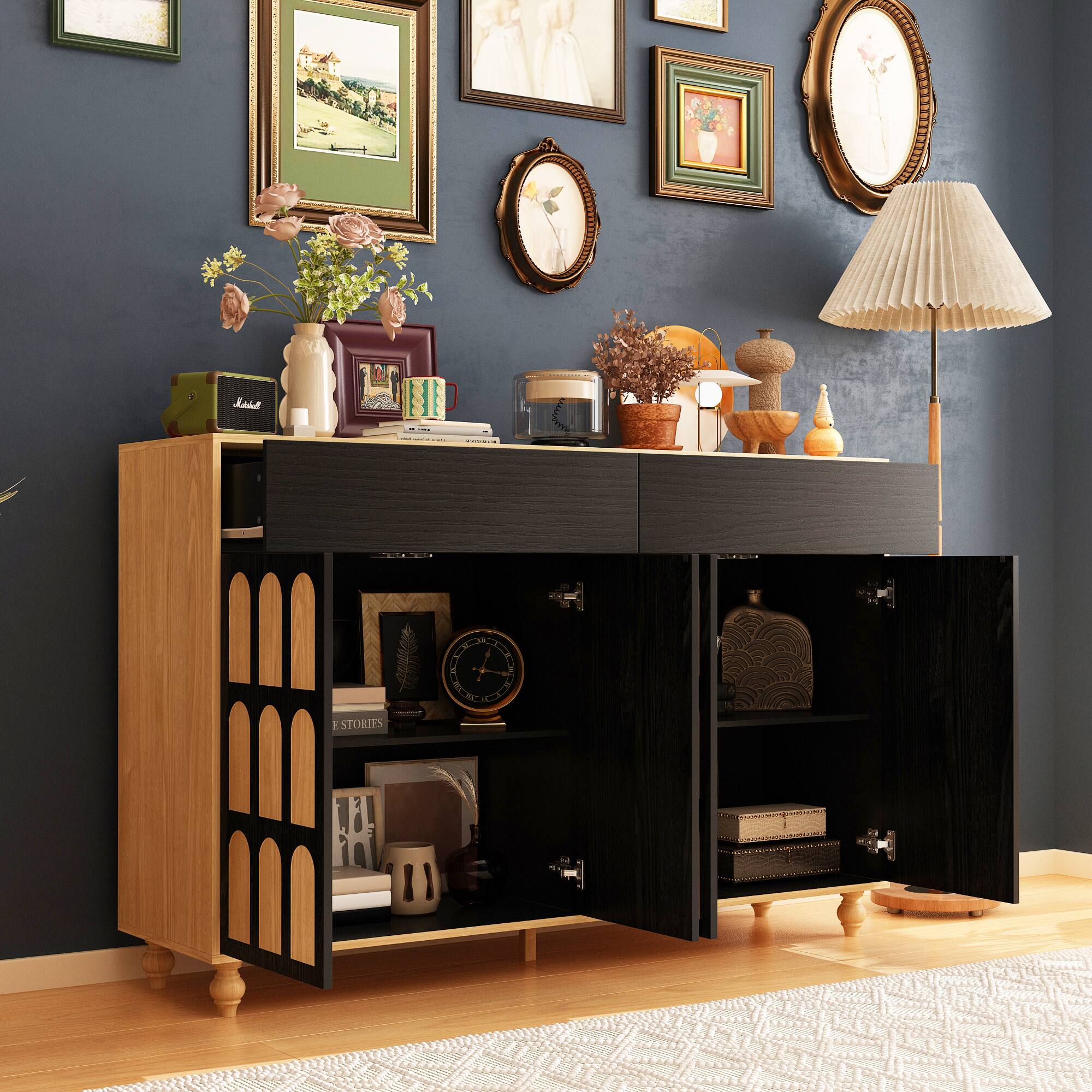 Alt View 10. FUFU & GAGA - FUFU&GAGA Press - to - Open Storage Cabinet: Anti - Tip, Stylish Organizer Dresser - Black & Wooden.