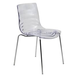LeisureMod - Astor Modern Plastic Side Dining Chair with Ripple Design and Chrome Metal Legs Accent Side Chair for Home or Office - Clear
