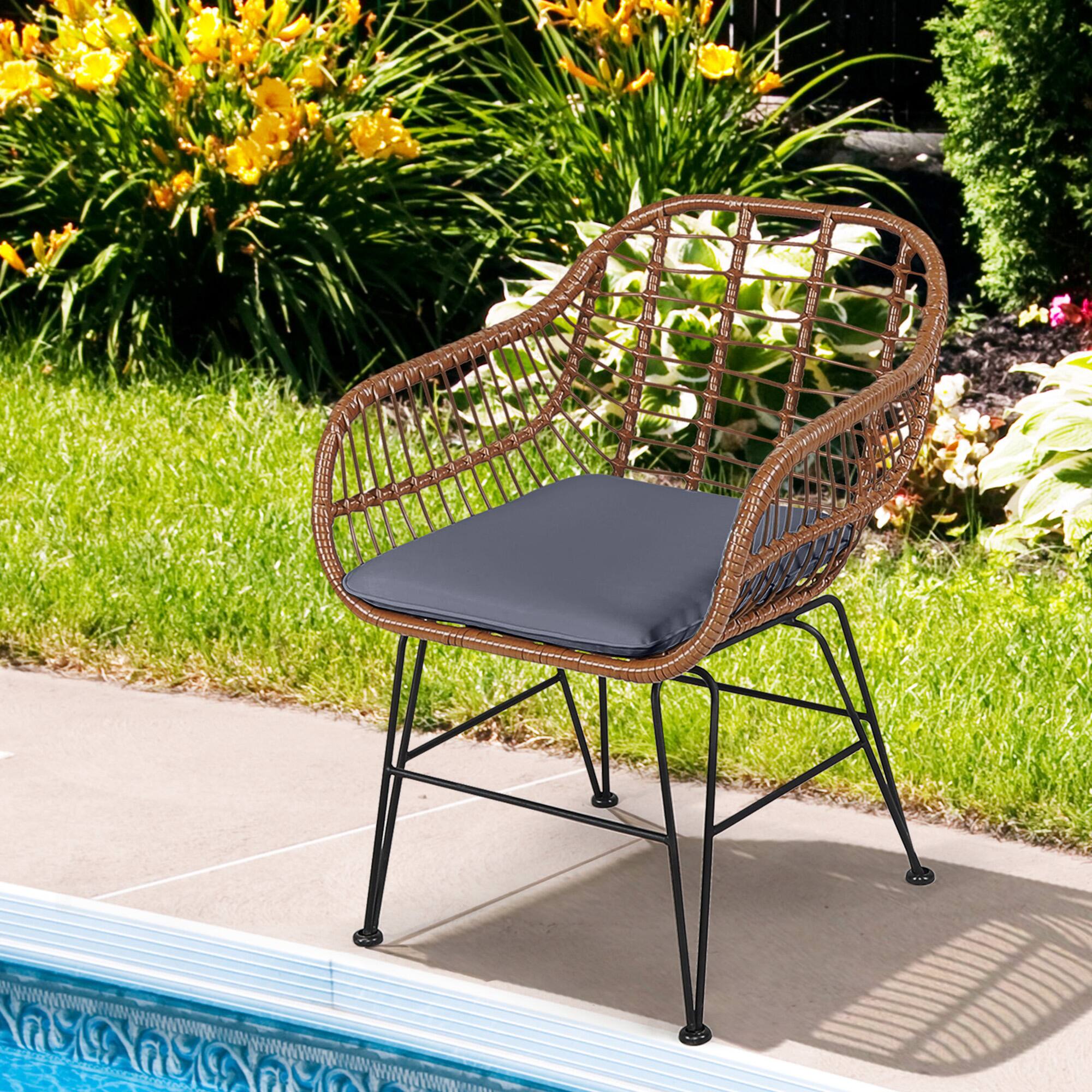 Alt View 4. Gymax - Gymax 3PCS Rattan Patio Conversation Set Bistro Chat Set w/ Gray Cushion - Brown.