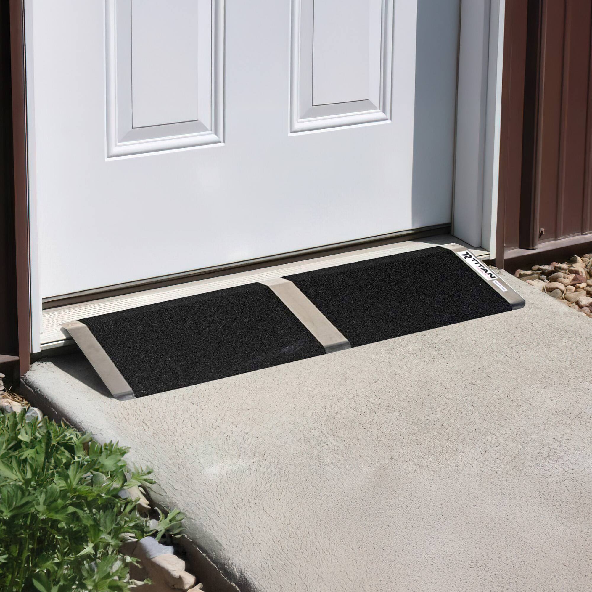 Alt View 2. Titan Ramps - Titan Ramps 8 Inch Aluminum Threshold Ramp for Doorways, or Raised Landings - Silver.