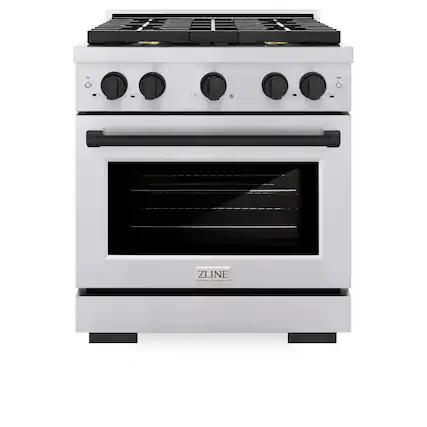 Front. ZLINE - ZLINE Autograph 30" Paramount Dual Fuel Range w/ 4 Burners & Matte Black Accents (SDRZ-30-MB) - Stainless Steel.