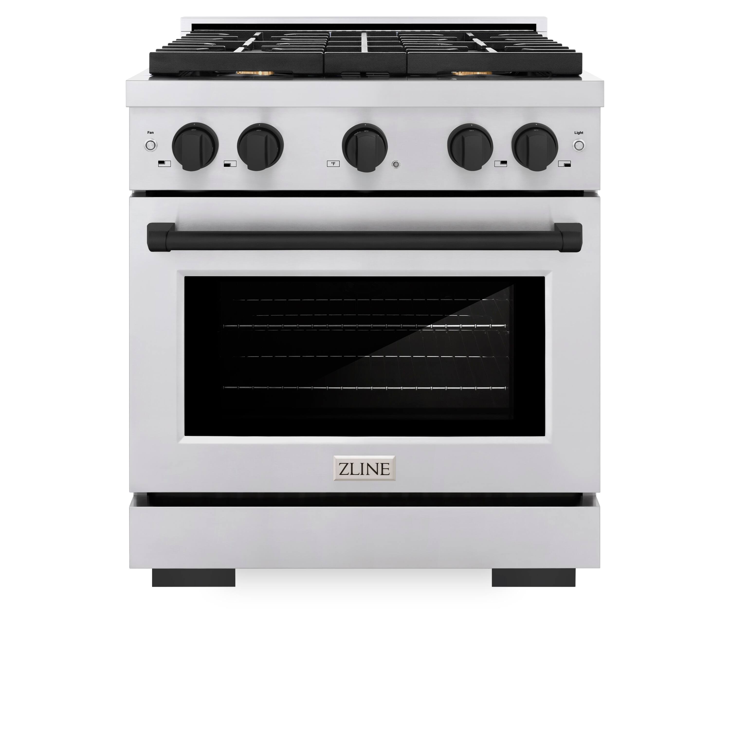 Front. ZLINE - ZLINE Autograph 30" Paramount Dual Fuel Range w/ 4 Burners & Matte Black Accents (SDRZ-30-MB) - Stainless Steel.