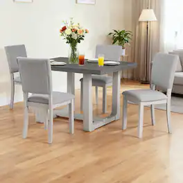 Parrot Uncle - 5-Piece Transitional Dining Table Set, Space-Saving Round Table and 4 Upholstered Chairs for Kitchen and Dining Room - Gray