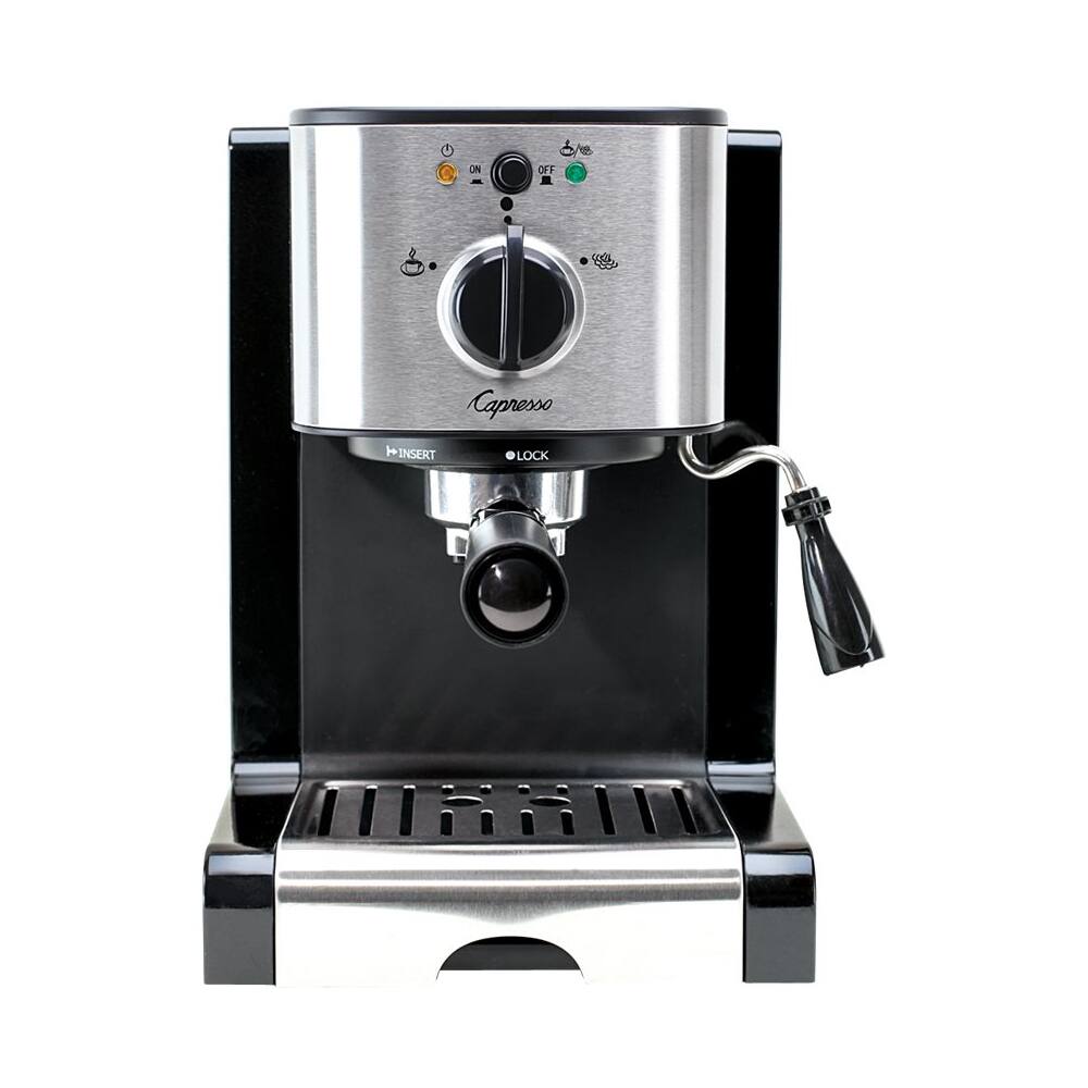 Angle. Capresso - EC100 Espresso Machine with 15 bars of pressure, Milk Frother and Thermoblock heating system - Black/stainless steel.