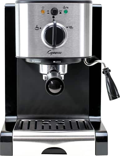 Capresso - EC100 Espresso Machine with 15 bars of pressure, Milk Frother and Thermoblock heating system - Black/Stainless Steel - Front_Zoom