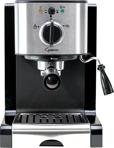 Front. Capresso - EC100 Espresso Machine with 15 bars of pressure, Milk Frother and Thermoblock heating system - Black/Stainless Steel.