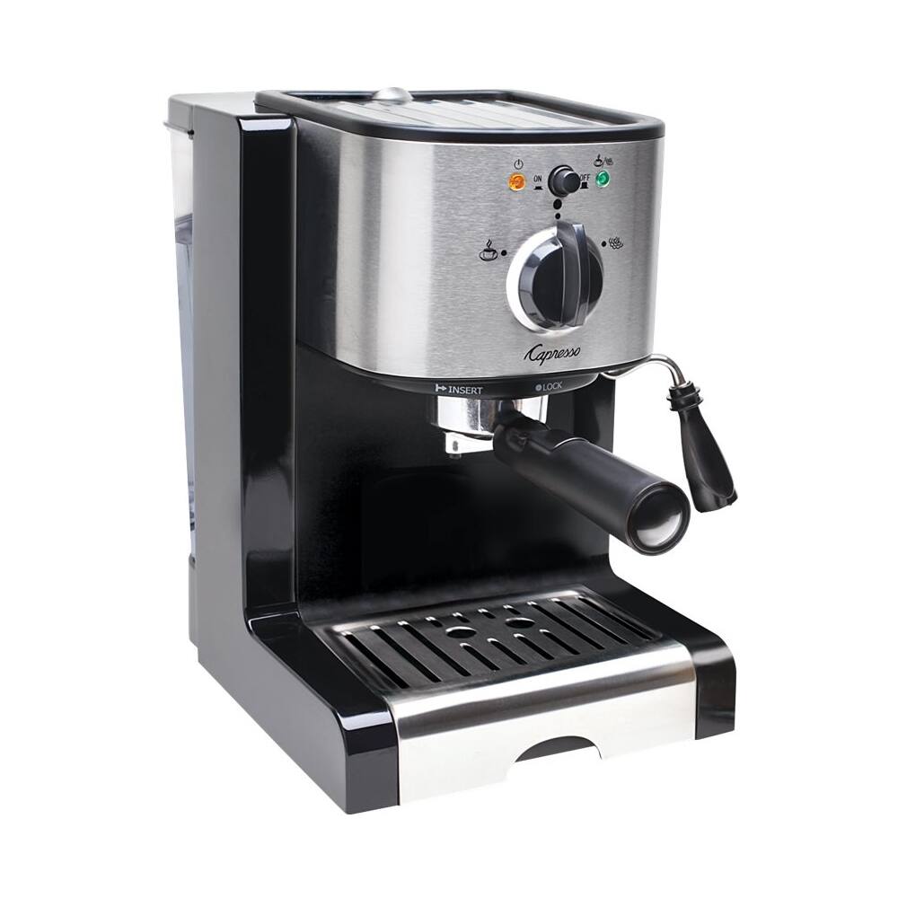 Left. Capresso - EC100 Espresso Machine with 15 bars of pressure, Milk Frother and Thermoblock heating system - Black/Stainless Steel.