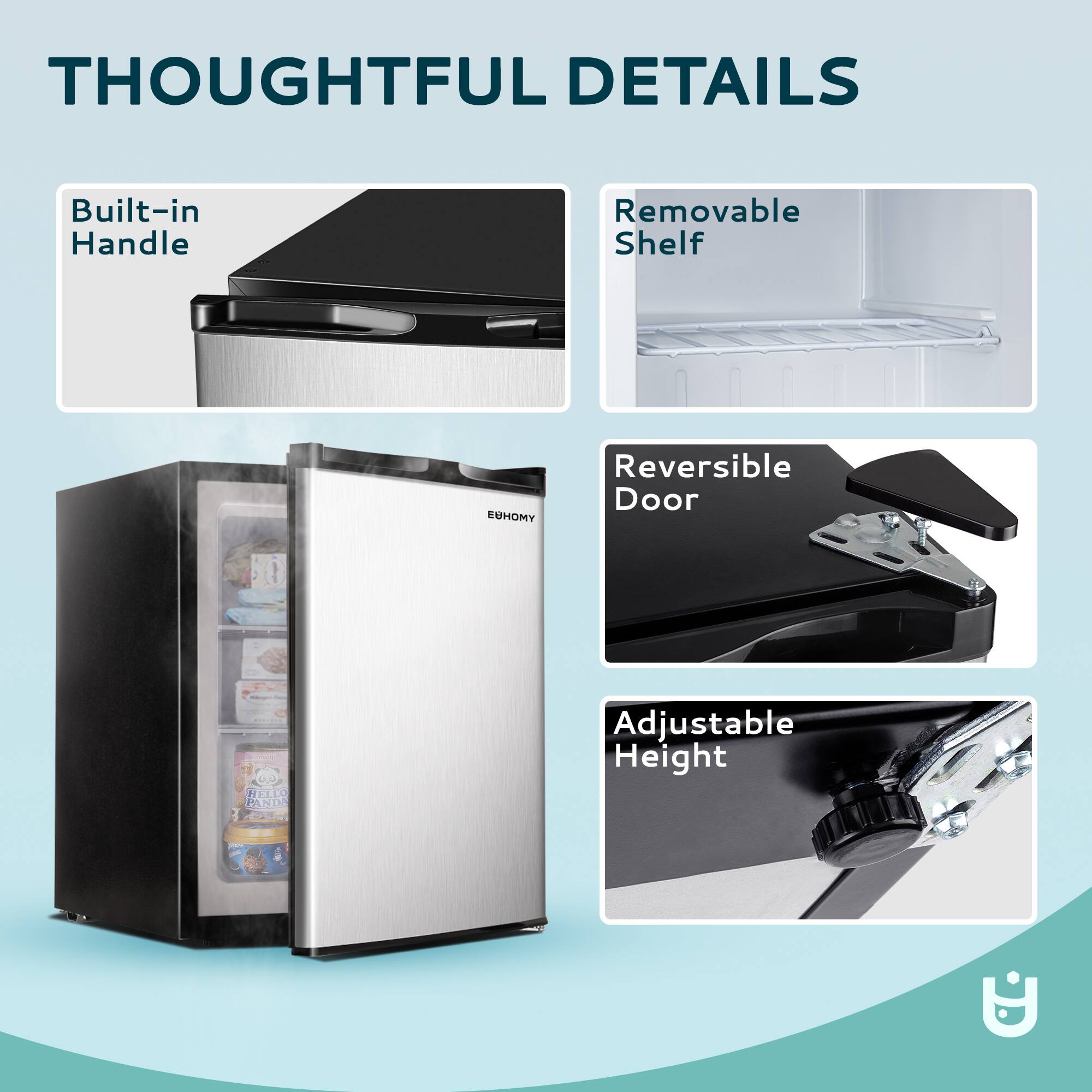 Euhomy 2.1 Cu.ft Compact Single Door Upright Freezer Reversible