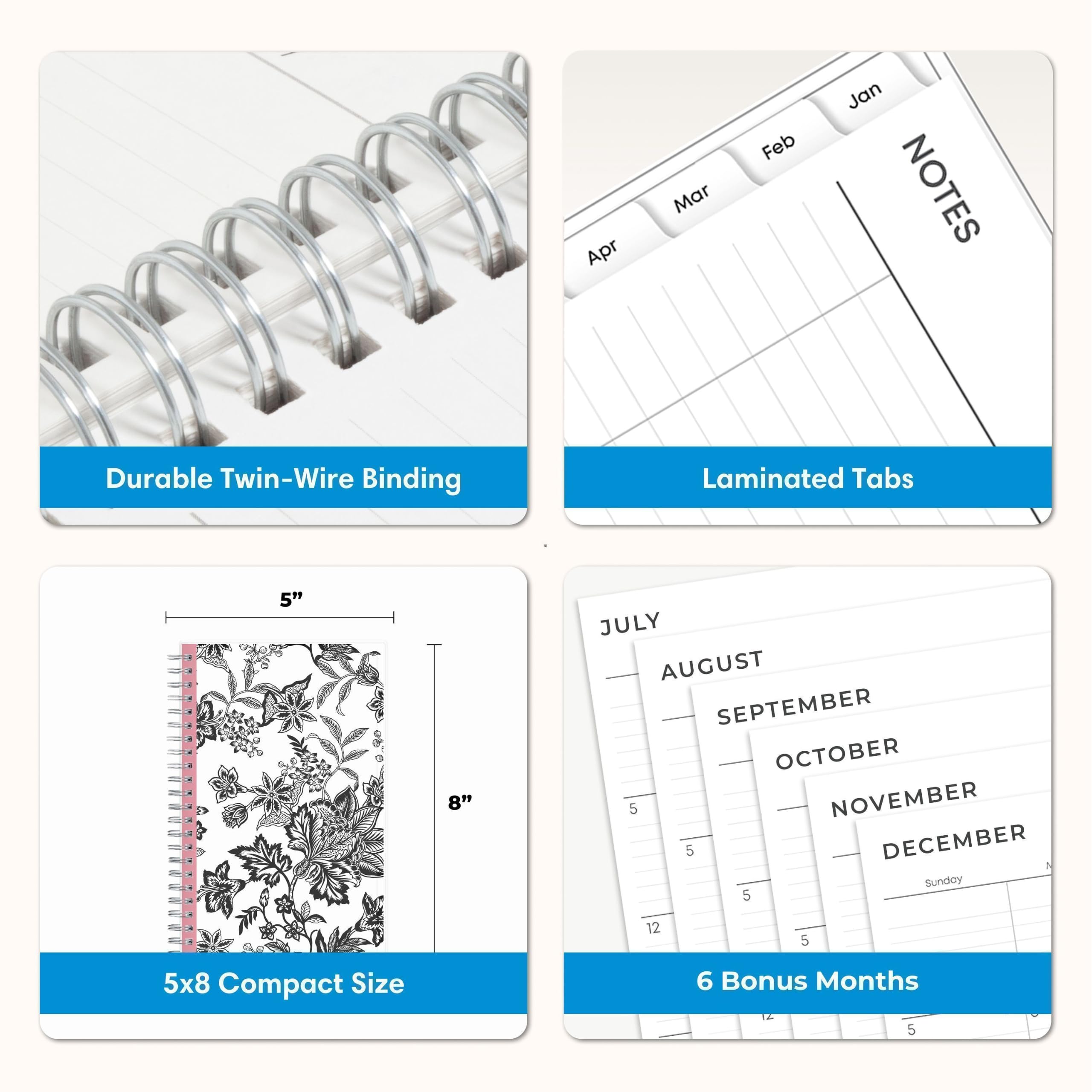 - Durable Twin-Wire Binding
- Laminated Tabs
- 5x8 Compact Size
- 6 Bonus Months
