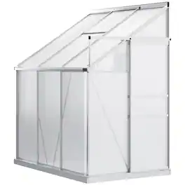 Outsunny - x 4' Aluminum Lean-to Greenhouse Polycarbonate Walk-in Garden Greenhouse with Adjustable Roof Vent