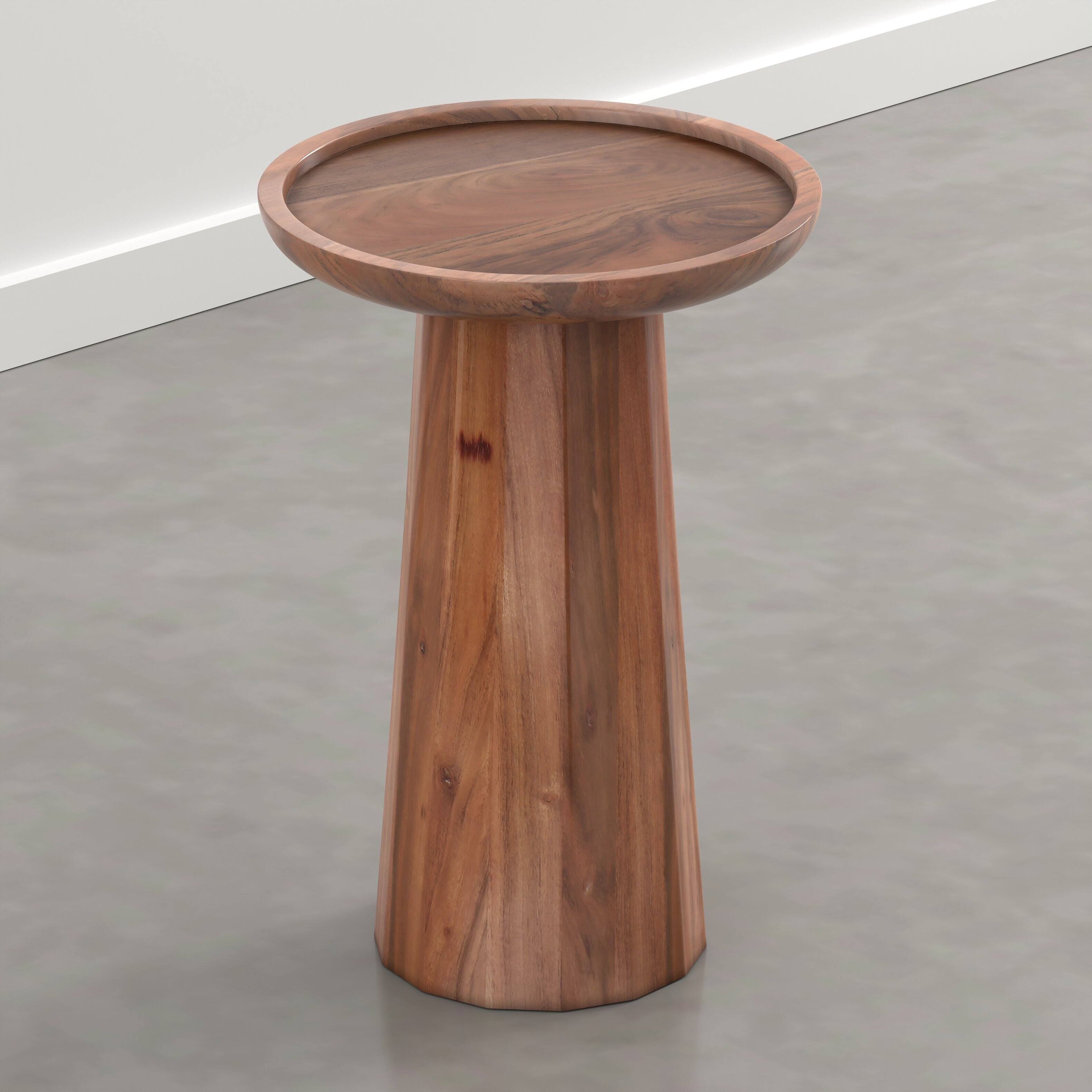Alt View 1. Simpli Home - Dayton 13 inch Wide Solid Wood Round Accent Table, Pecan Brown - Pecan Brown.
