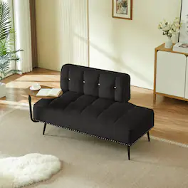 Z-Edge - 54" Comfy Velvet Loveseat Sofa, 2 Seater Deep Seat Couch with Backrest & 360° Rotating Side Table for Living Room Office - Black