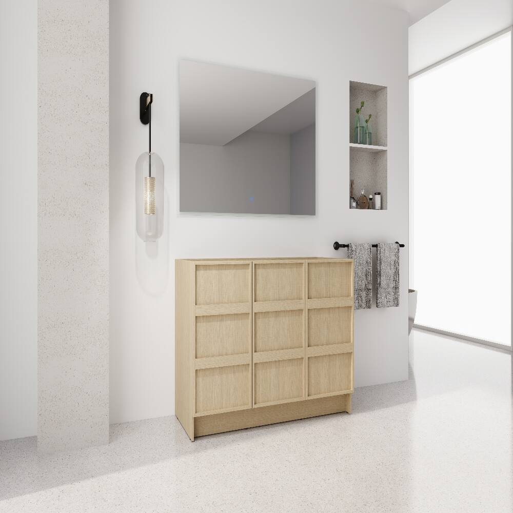 Alt View 3. Loheer - Loheer 48 inch freestanding bathroom vanity base, Dune Oak, Plywood Cabinet without Sink - Oak.