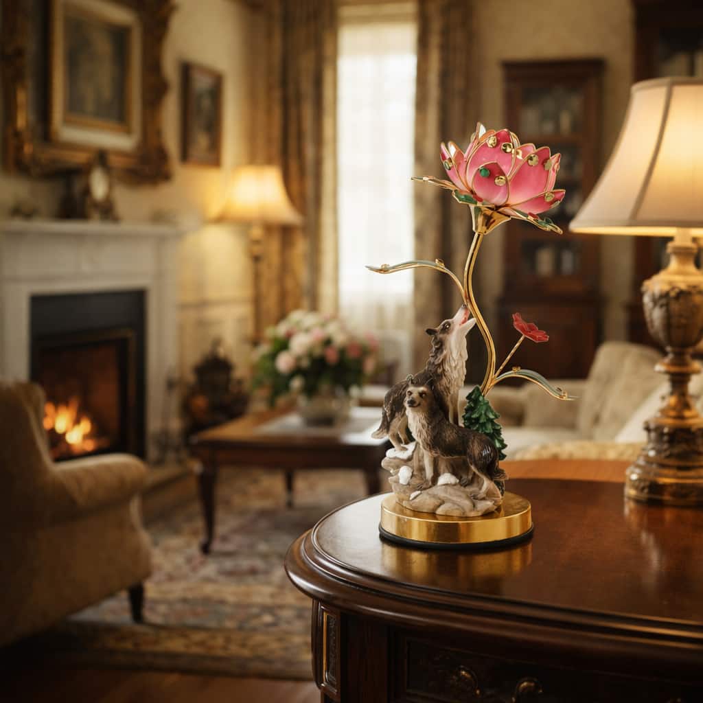 FC Design - 16"H Pink Vintage Style Lotus Flower with Deer Touch Lamp