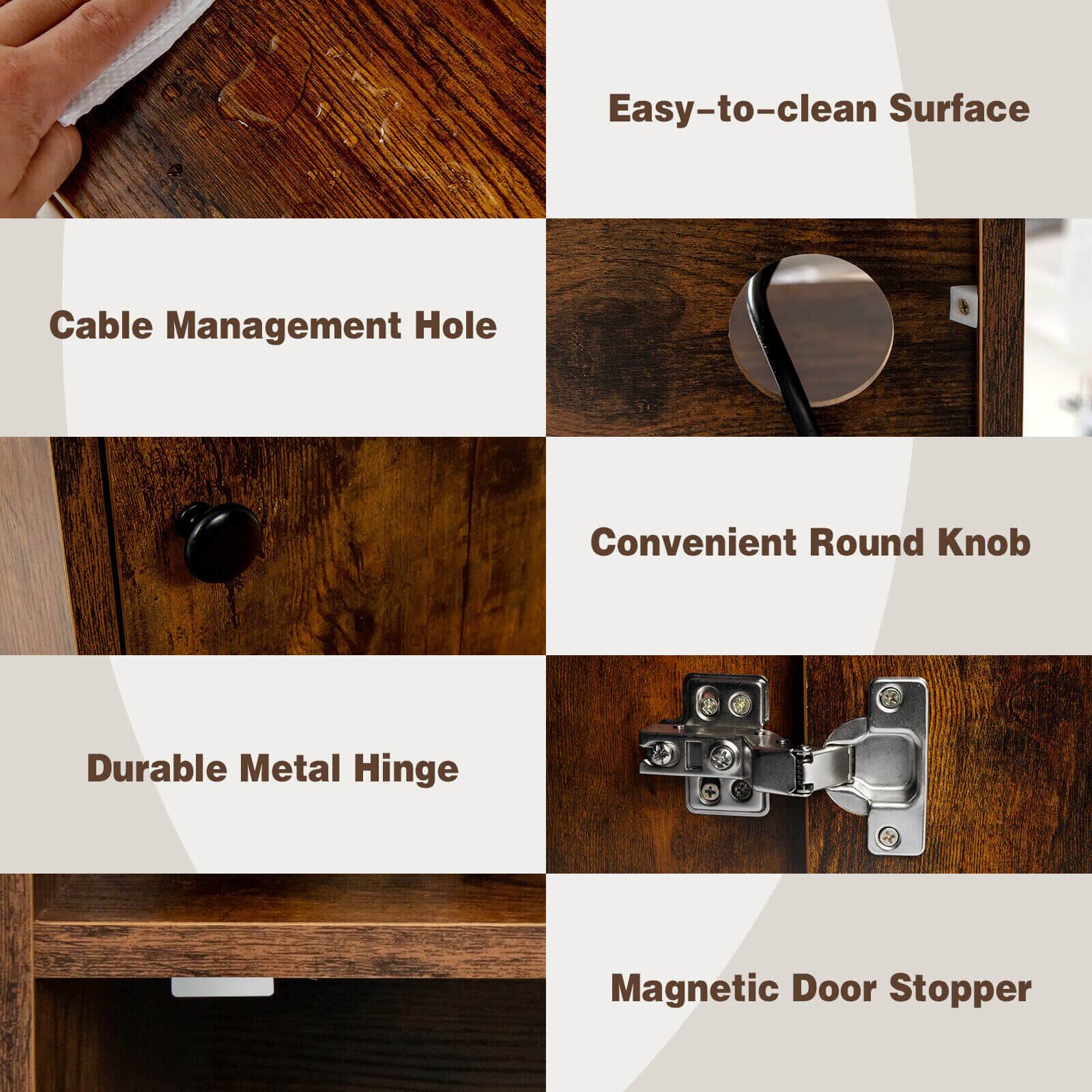 Easy-to-clean Surface Cable Management Hole Convenient Round Knob Durable Metal Hinge Magnetic Door Stopper