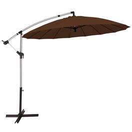 Costway - 10FT Patio Offset Umbrella, Cantilever Outdoor Umbrella with Easy Tilt Adjustment, 16 Ribs, Crank & Cross Base - Tan