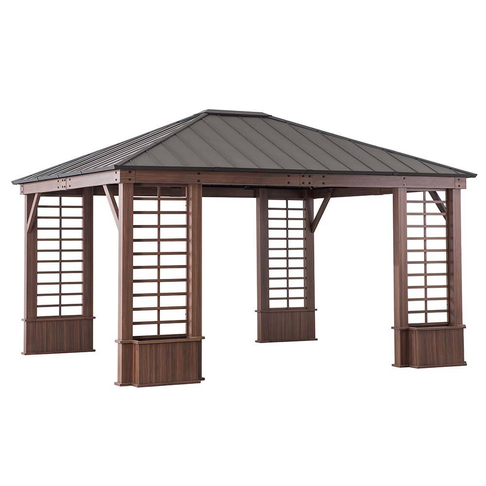 Angle. SUNJOY - Sunjoy 13.3 ft. x 14.8 ft. Wilmington Hardtop Gazebo - Brown.