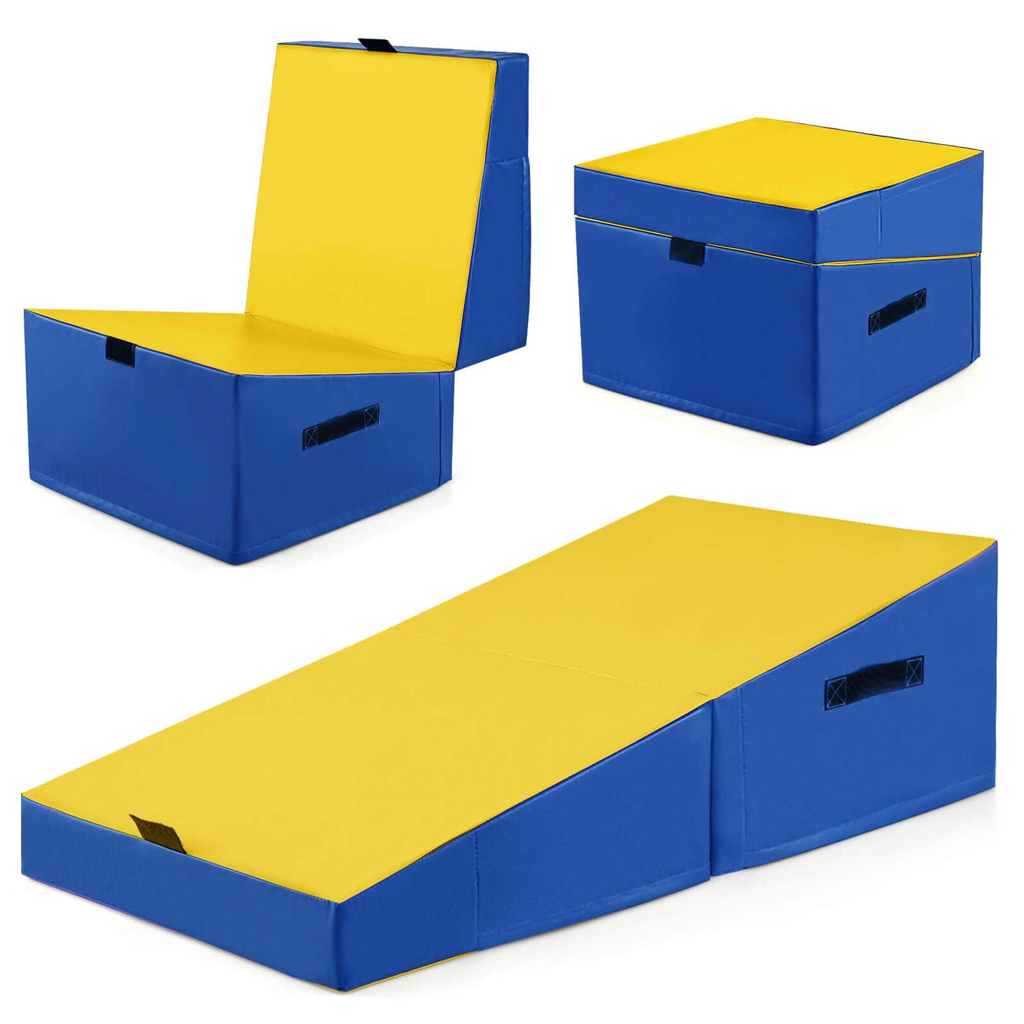 Front. Costway - Costway Gymnastics Tumbling Mat Folding Incline Yoga Mat with Non-slip PVC Leather - Yellow.