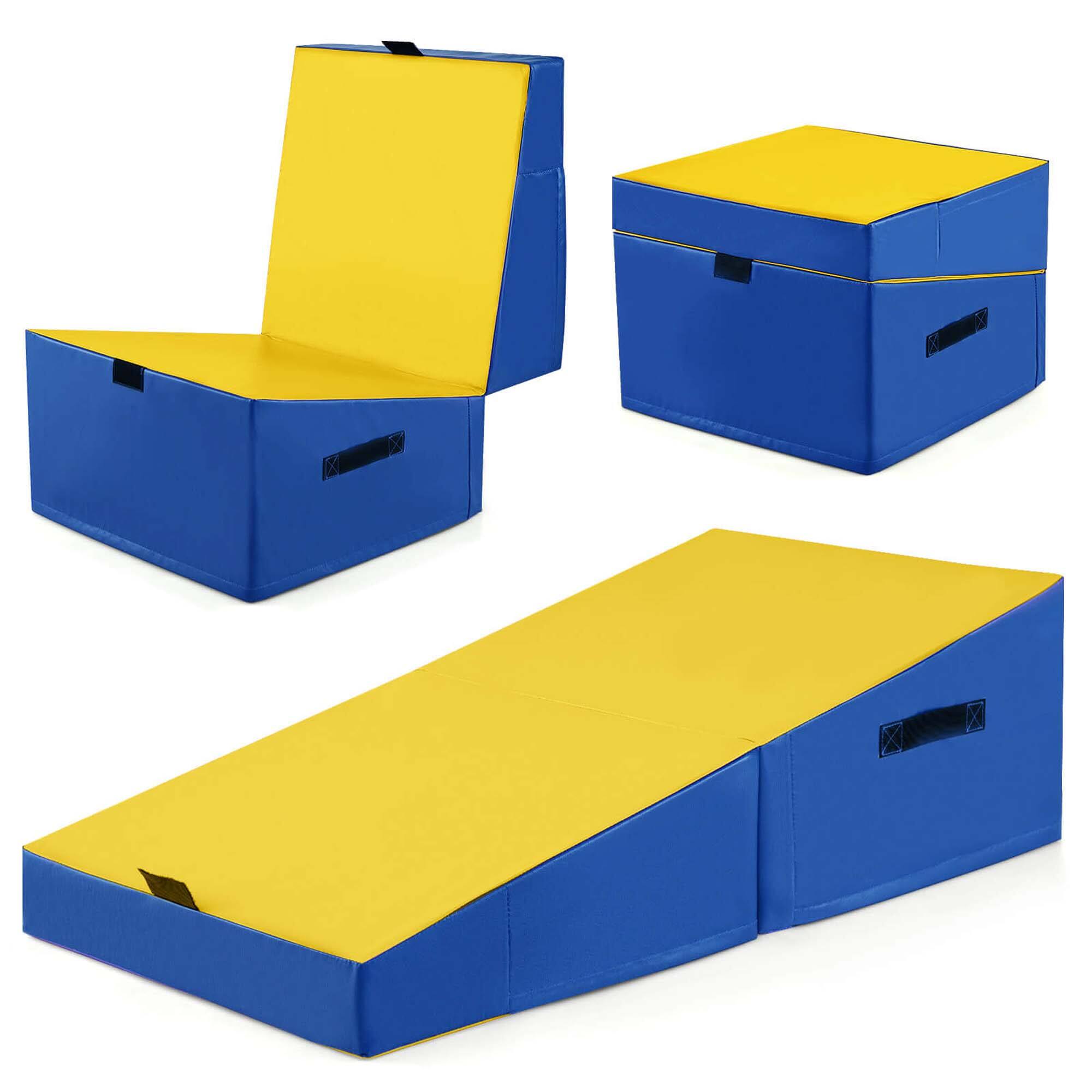 Costway - Gymnastics Tumbling Mat Folding Incline Yoga Mat with Non-slip PVC Leather - Yellow