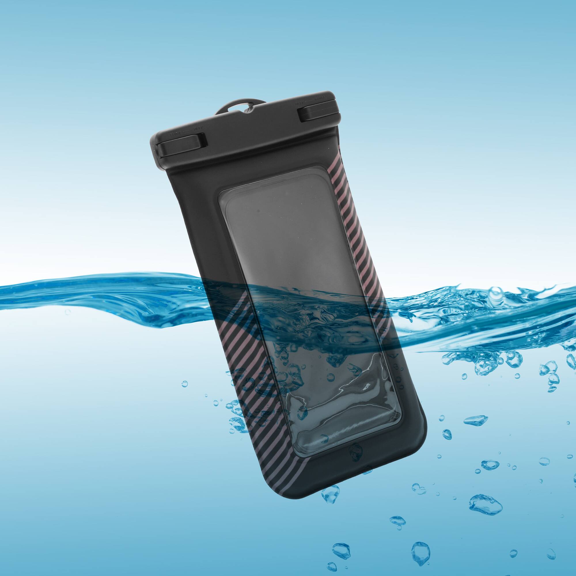 Alt View 3. Unique Bargains - 2pcs Half Stripe Mobile Waterproof Bag Universal Waterproof Case Compatible for Phone 4.53"x8.27" - Black Light Pink.