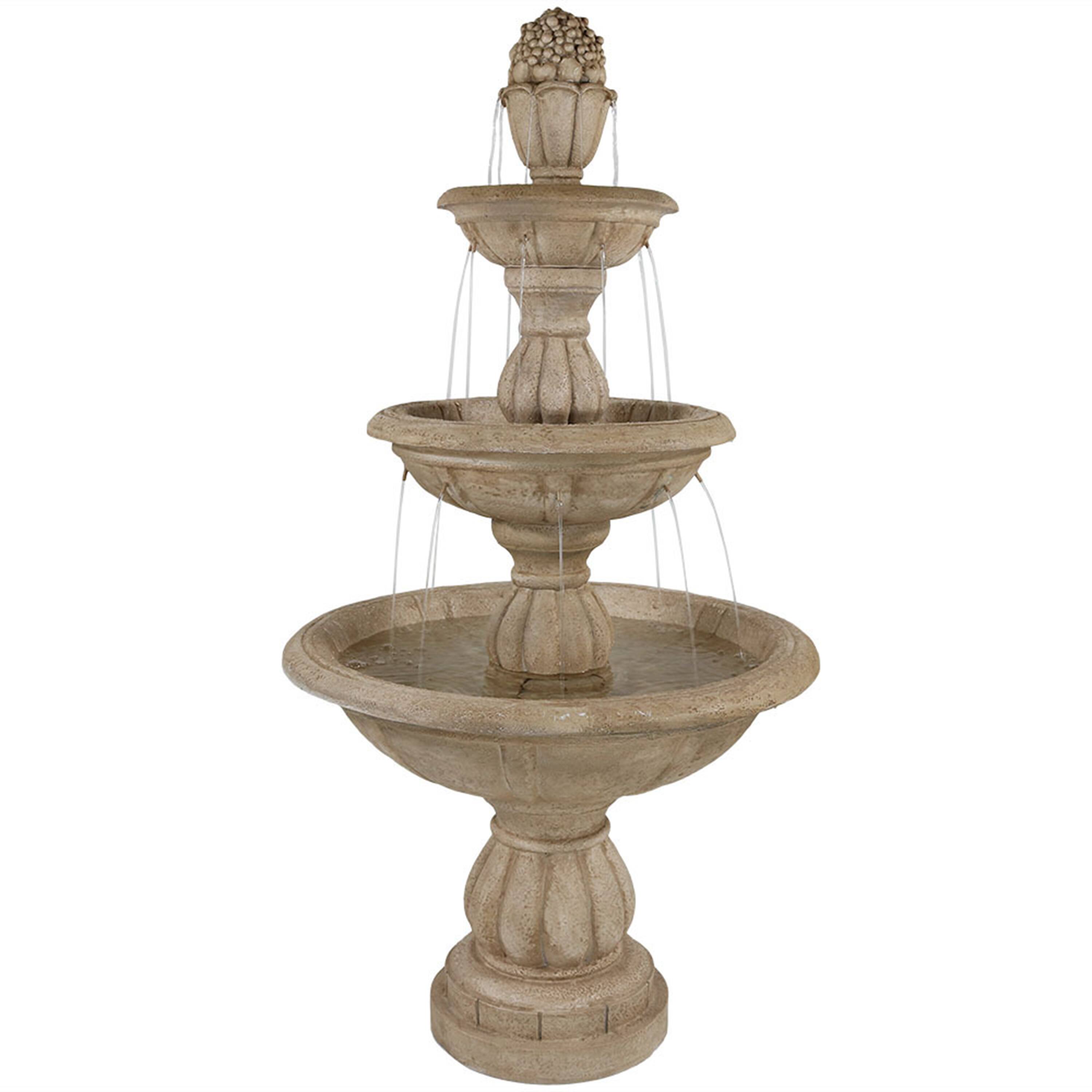Front. Sunnydaze - Cornucopia Polyresin Outdoor 3-Tier Water Fountain - Beige.