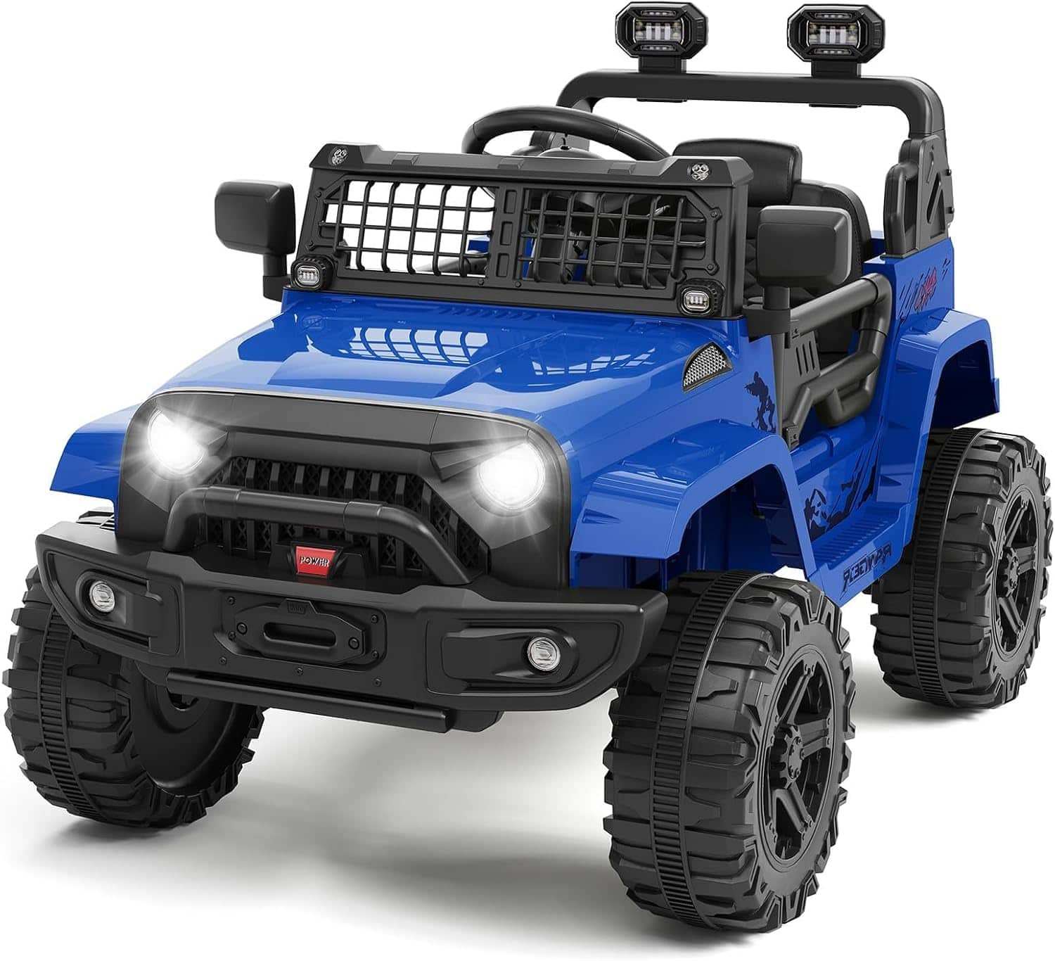 Homhougo - 12V Kids Ride On Car with Parent Remote, 4-Wheel Suspension, Bluetooth Music, LED Lights, 3 Speeds, Blue