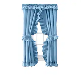 Ellis Curtain - ELLIS 70% Polyester 30% Cotton Stacey Ruffled Prscilla Pairs With Tiebacks 54" x 63" - Slate