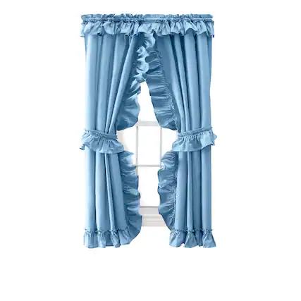 Front. Ellis Curtain - ELLIS 70% Polyester 30% Cotton Stacey Ruffled Prscilla Pairs With Tiebacks 54" x 63" Slate - Slate.
