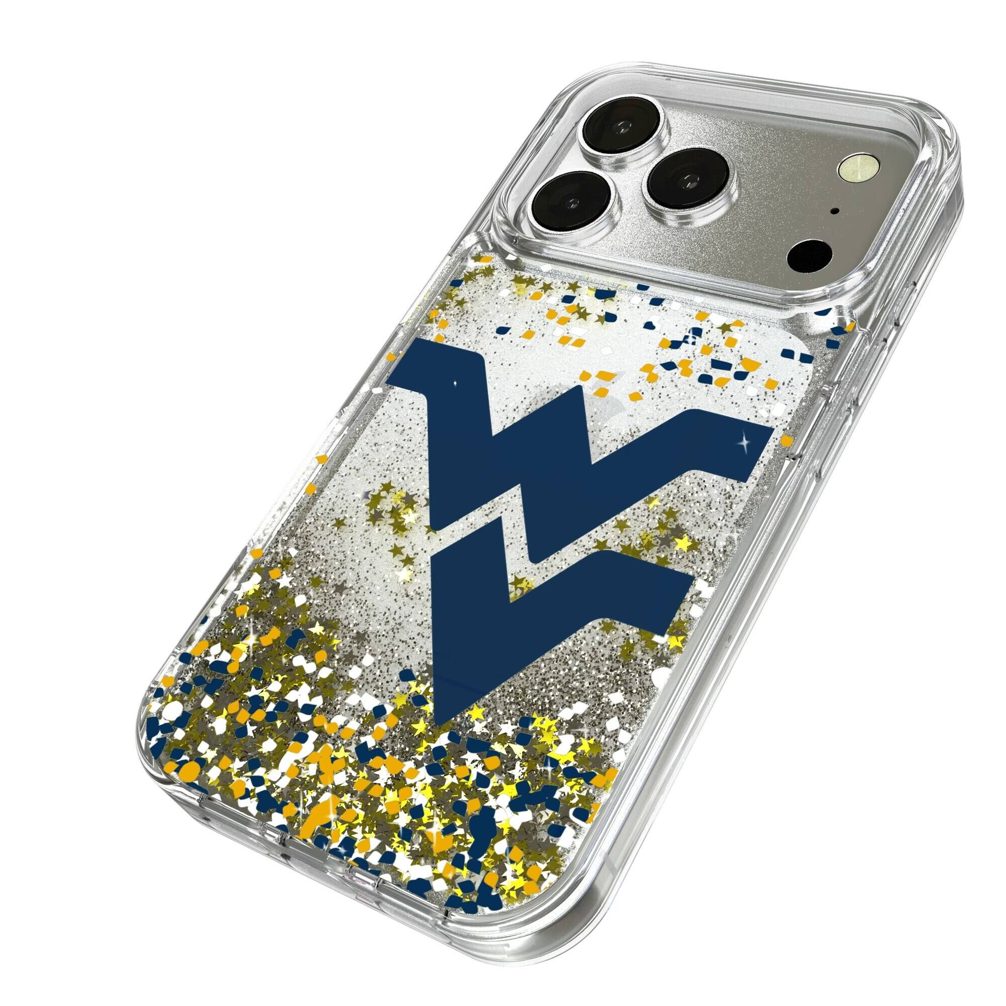 Alt View 1. Keyscaper - West Virginia Mountaineers iPhone Glitter Confetti Design Case - 14 Pro Max - Multicolor.